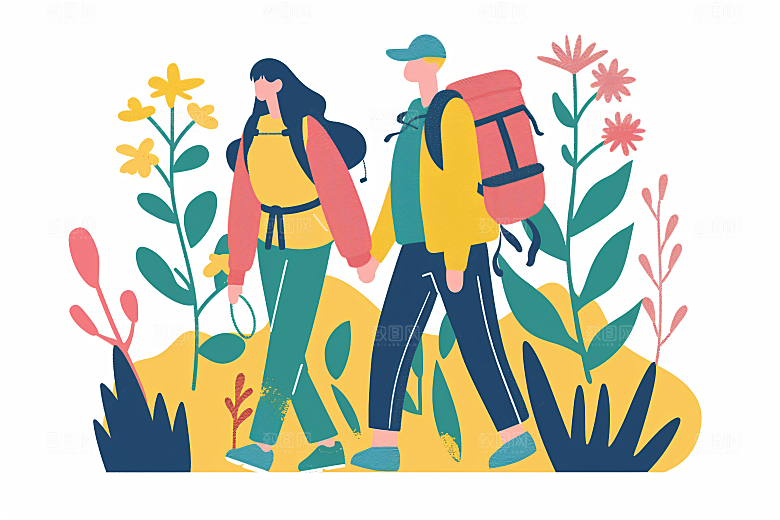 扁平风旅游简约旅行插画