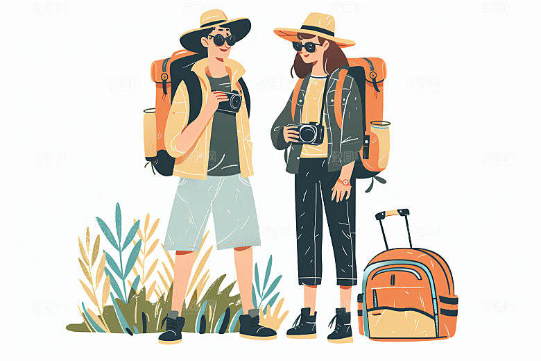 扁平风旅游休闲清新插画