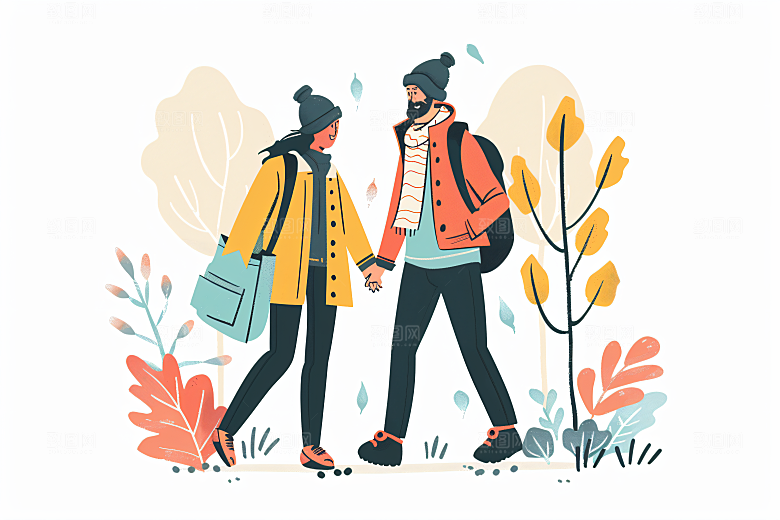 扁平风旅游踏青旅行插画