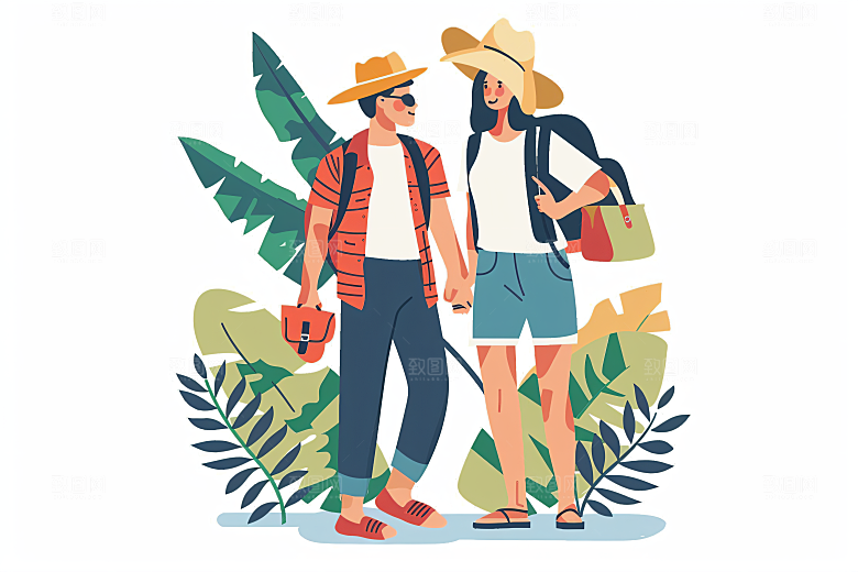 扁平风旅游踏青氛围感插画