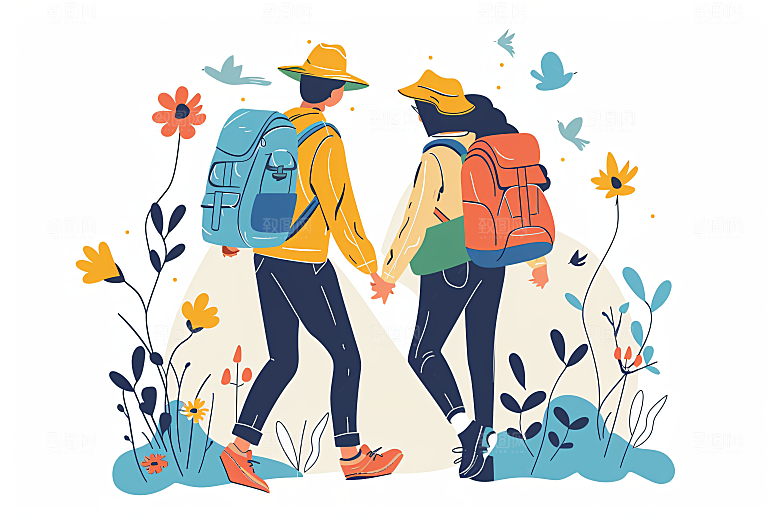 扁平风旅游旅行氛围感插画