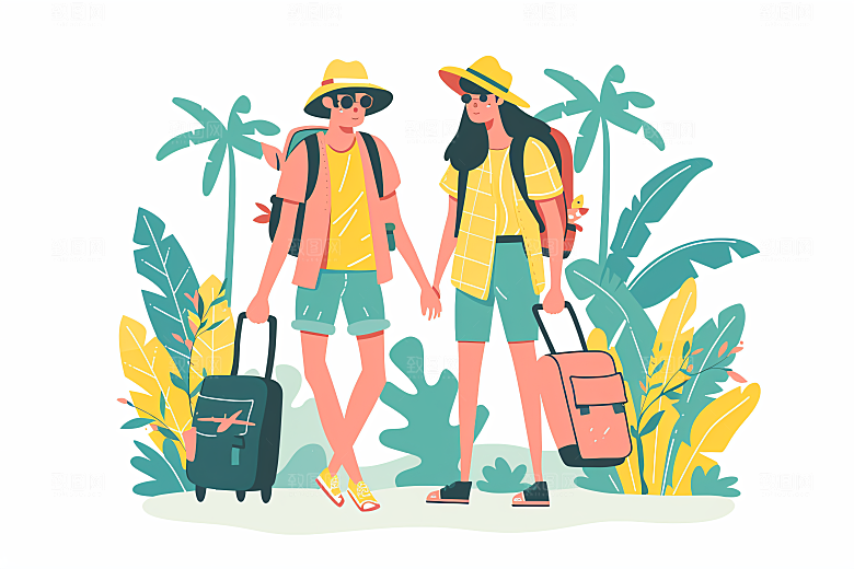 扁平风旅游休闲自由行插画