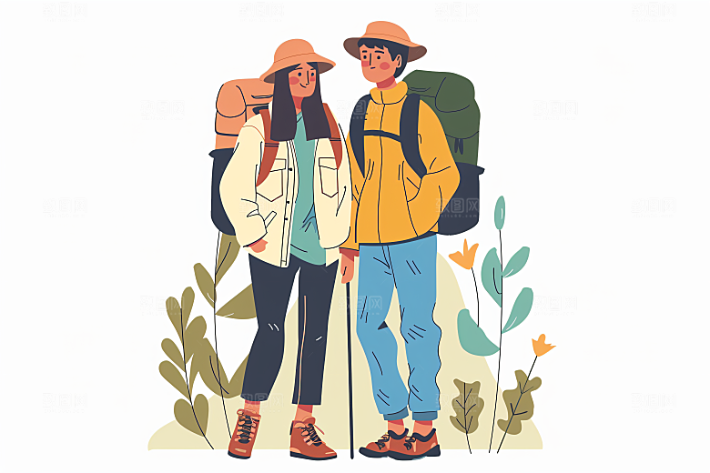 扁平风旅游踏青清新插画