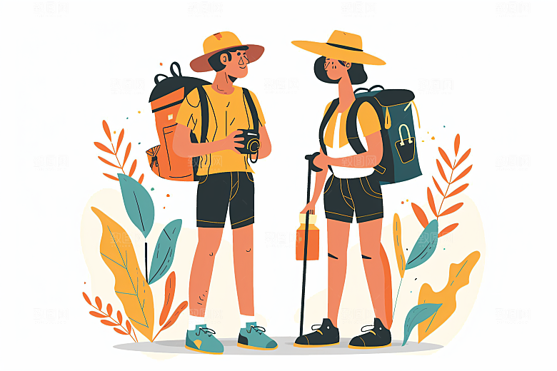 扁平风旅游户外露营插画