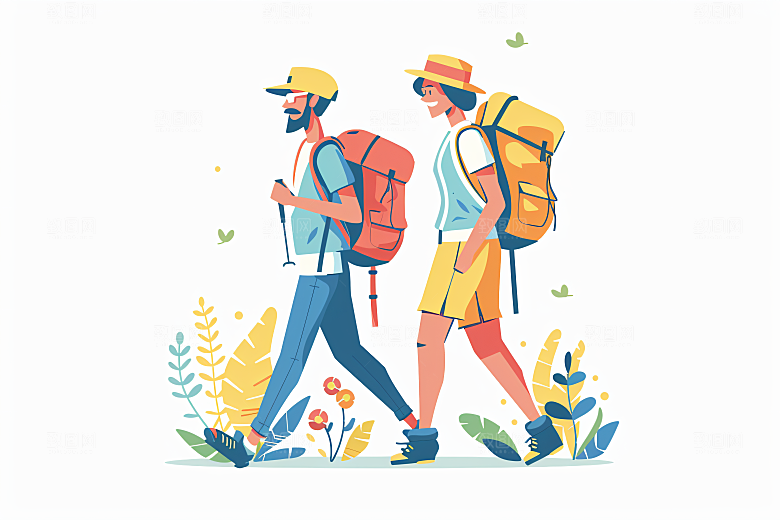 扁平风旅游清新踏青插画