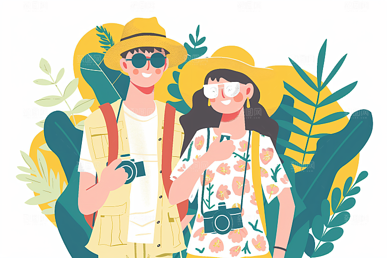 扁平风旅游高清手绘插画