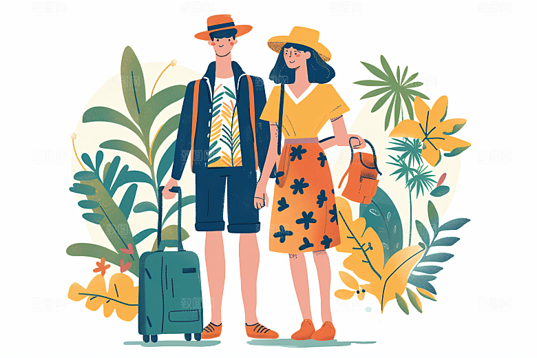扁平风旅游户外旅行插画