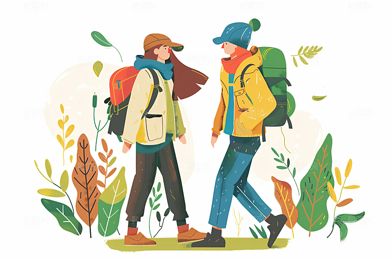 扁平风旅游氛围感手绘插画