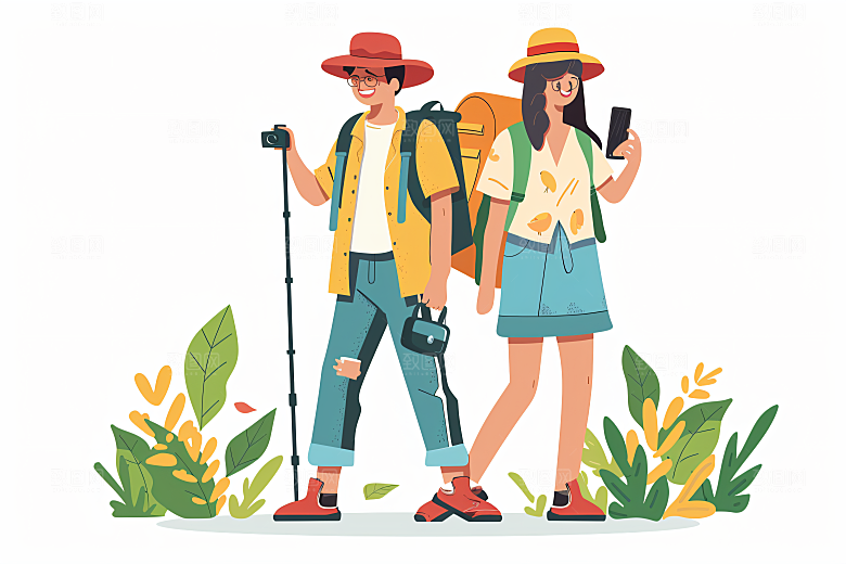 扁平风旅游户外自由行插画