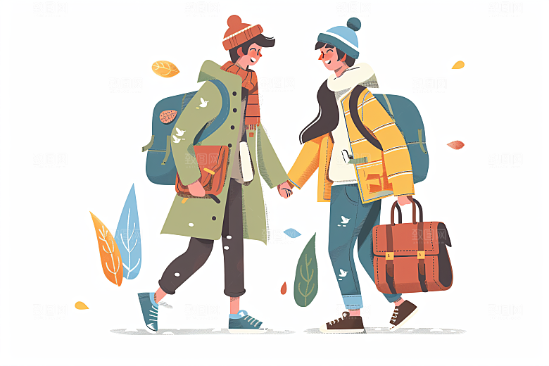 扁平风旅游氛围感自由行插画