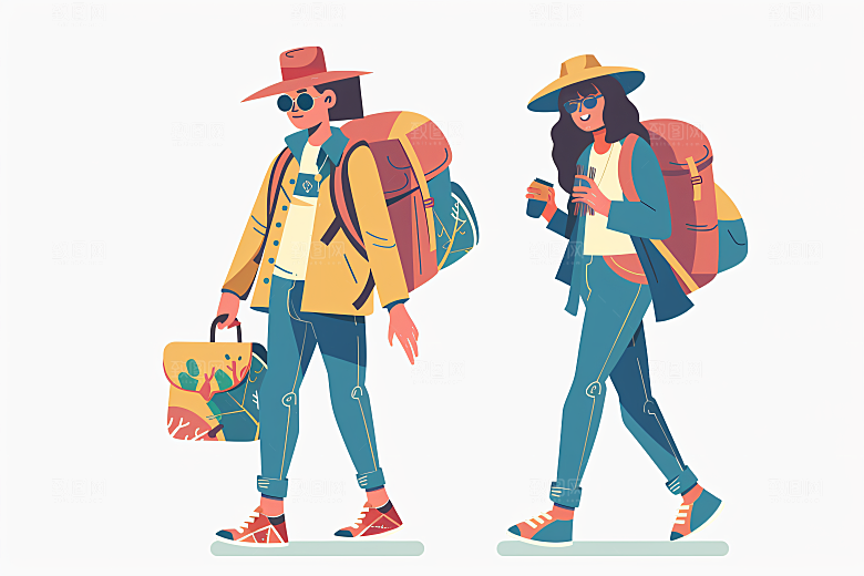 扁平风旅游氛围感旅行插画