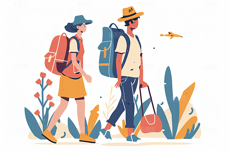 扁平风旅游氛围感踏青插画