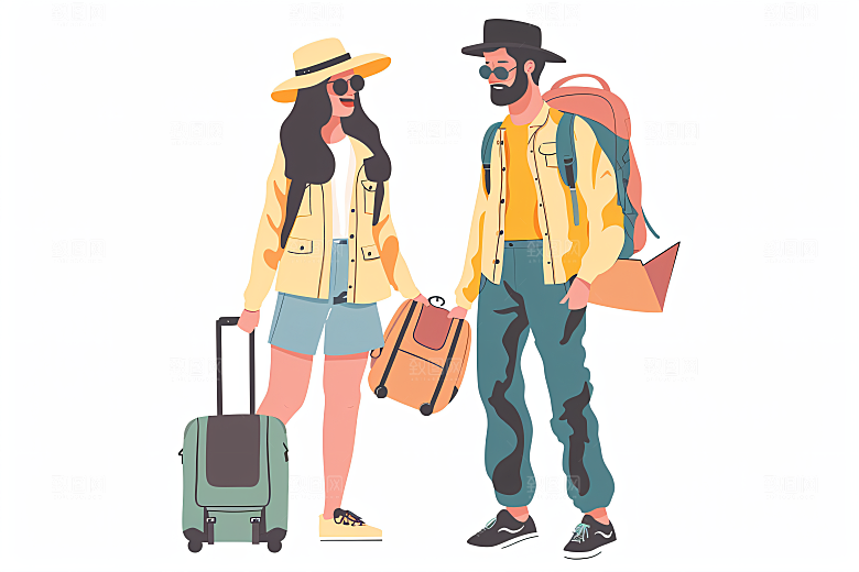 扁平风旅游简约清新插画