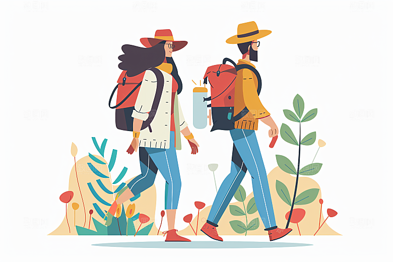 扁平风旅游踏青休闲插画