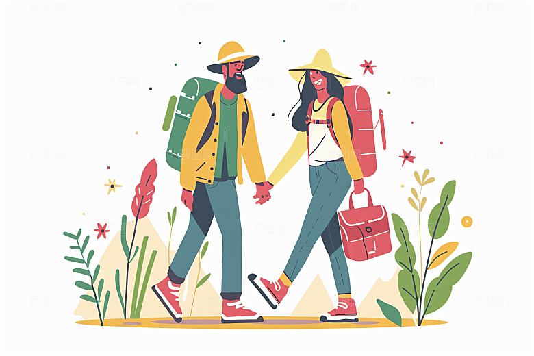 扁平风旅游彩色自然插画