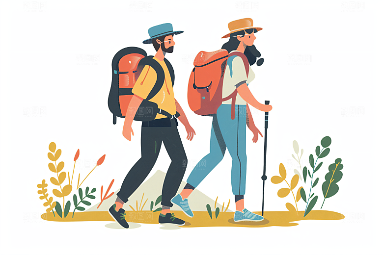 扁平风旅游清新手绘插画