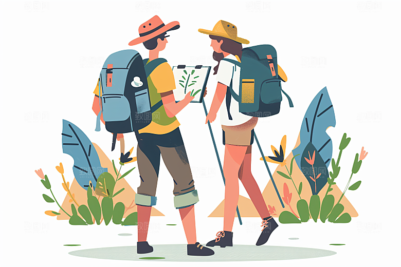 扁平风旅游清新休闲插画