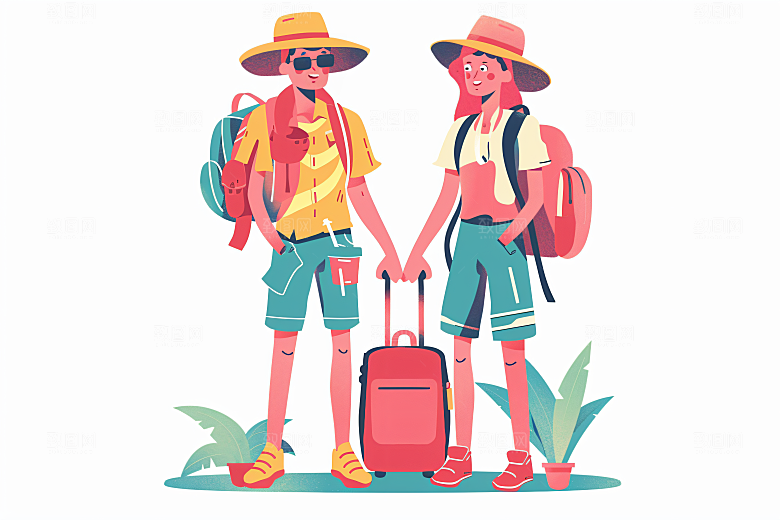 扁平风旅游户外旅行插画