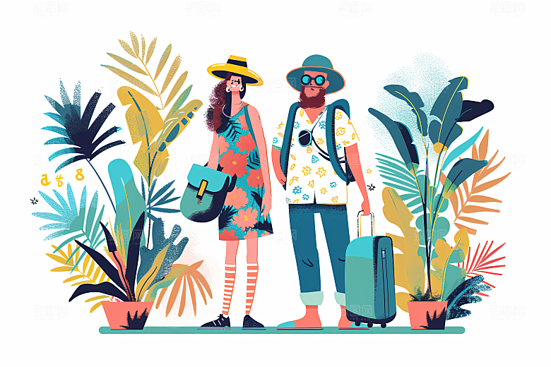 扁平风旅游旅行氛围感插画