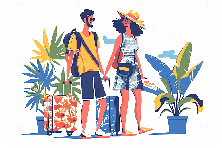 扁平风旅游旅行露营插画