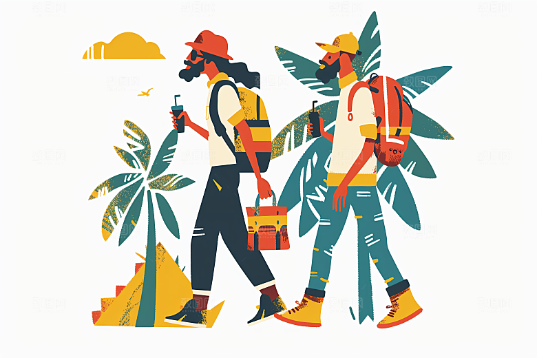 扁平风旅游高清露营插画