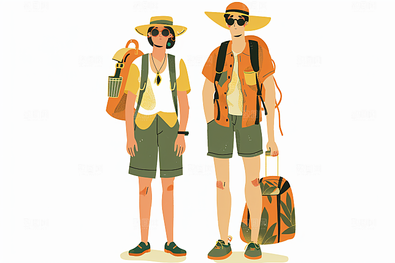 扁平风旅游徒步简约插画