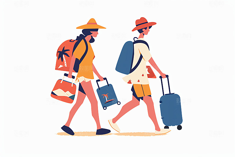 扁平风旅游简约清新插画