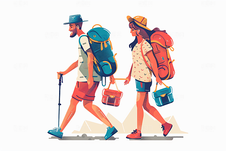 扁平风旅游清新自由行插画