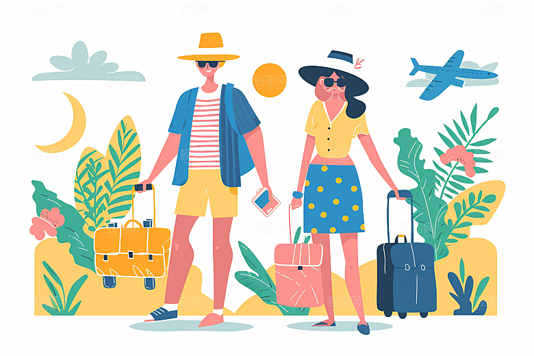 扁平风旅游露营清新插画