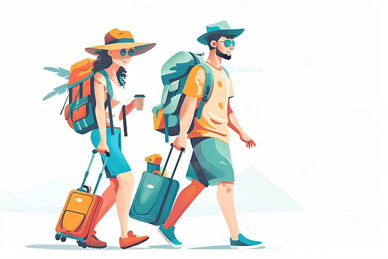 扁平风旅游自由行自然插画
