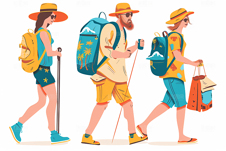 扁平风旅游户外露营插画