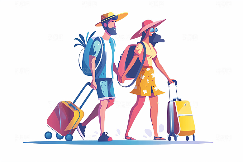 扁平风旅游简约清新插画