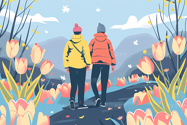 扁平风旅游露营自由行插画