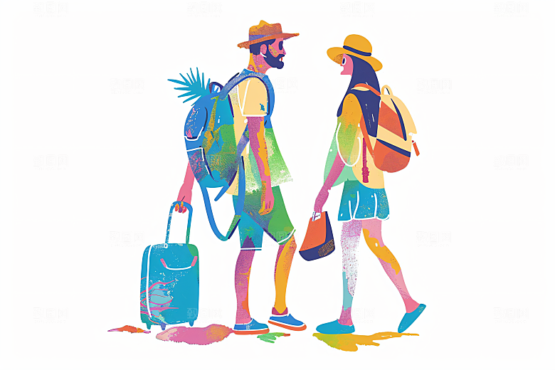 扁平风旅游自然自由行插画