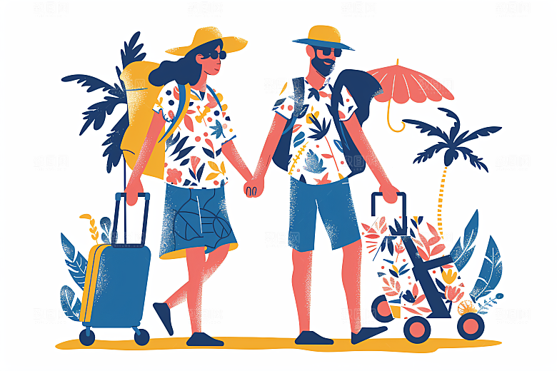 扁平风旅游山野简约插画