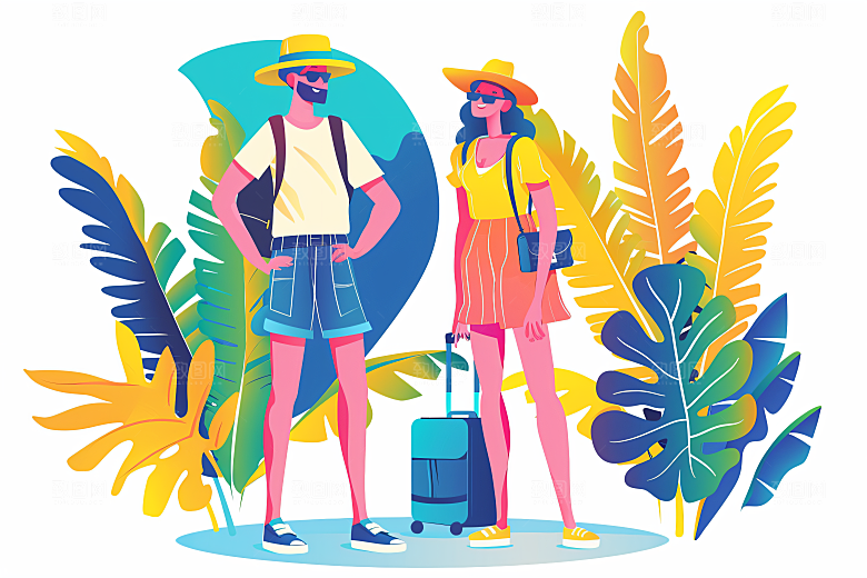 扁平风旅游清新简约插画