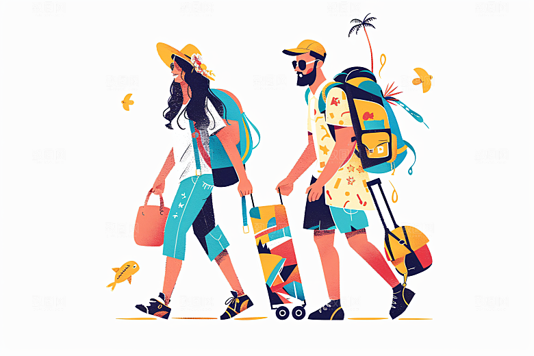 扁平风旅游旅行休闲插画