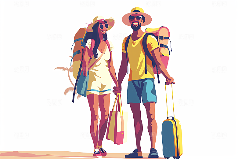扁平风旅游自由行简约插画