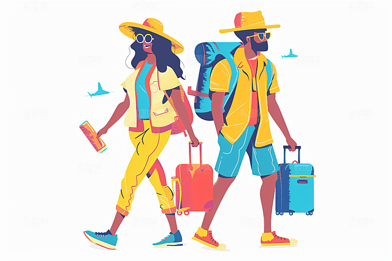 扁平风旅游休闲氛围感插画