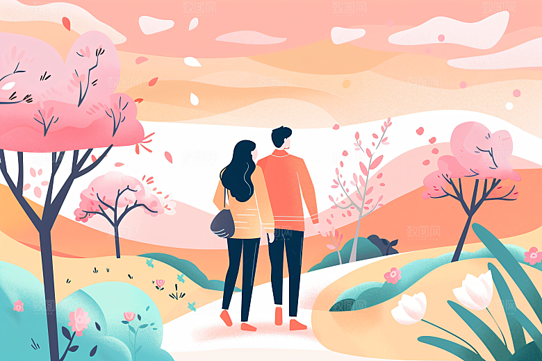 扁平风旅游自然氛围感插画