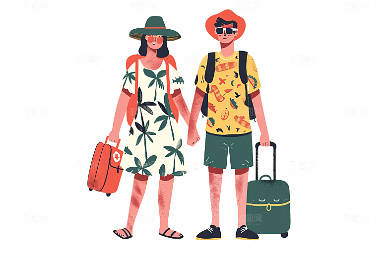 扁平风旅游高清徒步插画