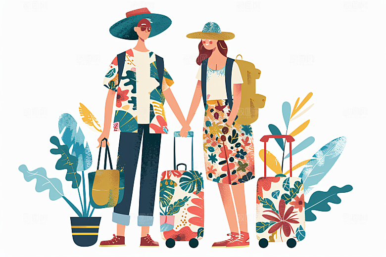 扁平风旅游户外氛围感插画