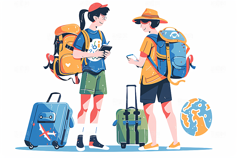 扁平风旅游户外山野插画
