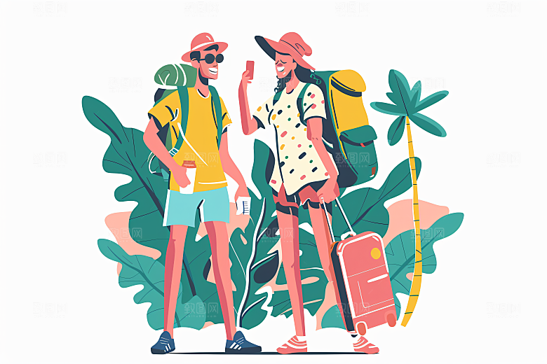 扁平风旅游户外简约插画
