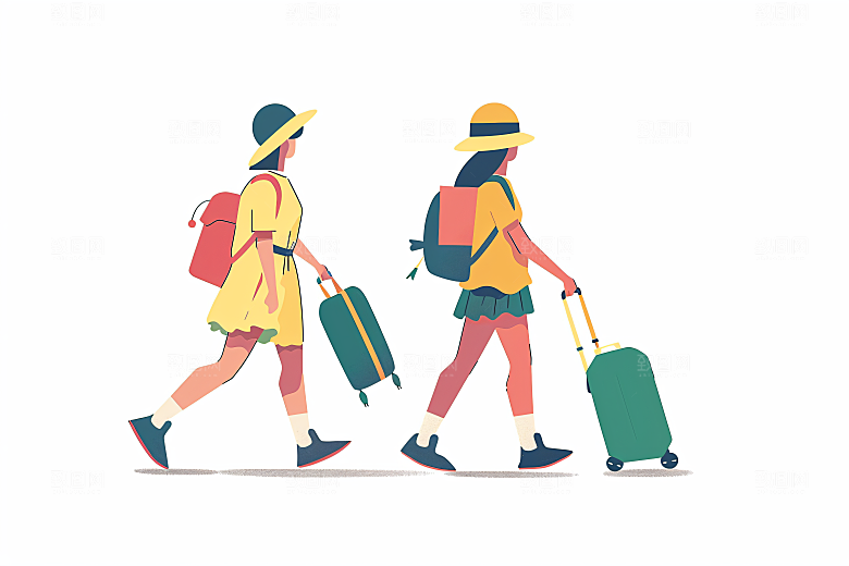 扁平风旅游清新手绘插画