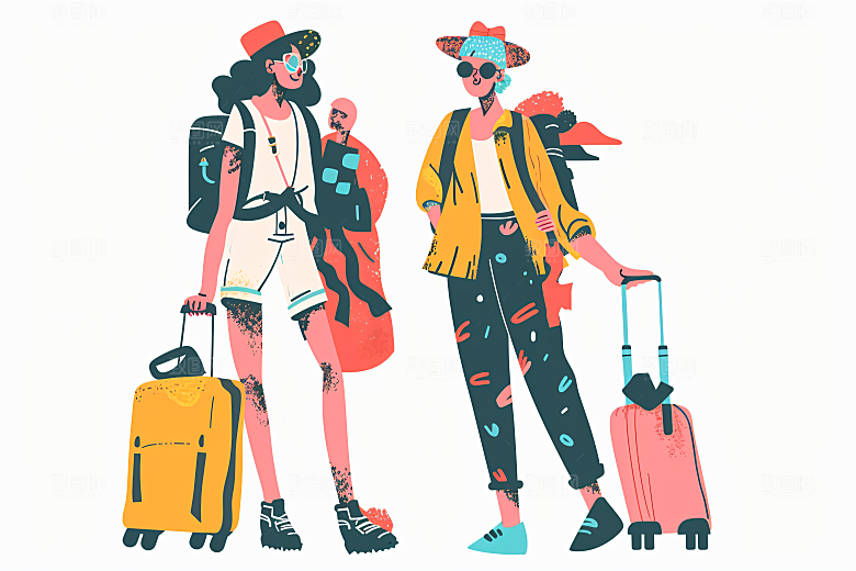 扁平风旅游自由行露营插画
