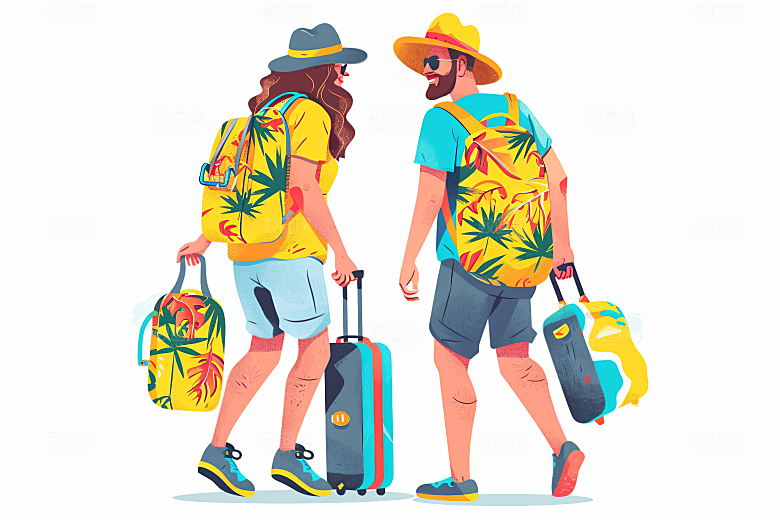 扁平风旅游露营自由行插画