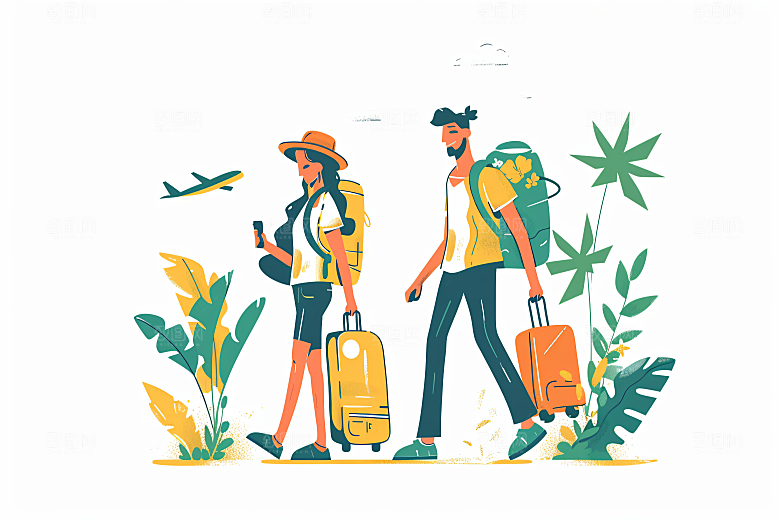 扁平风旅游手绘踏青插画