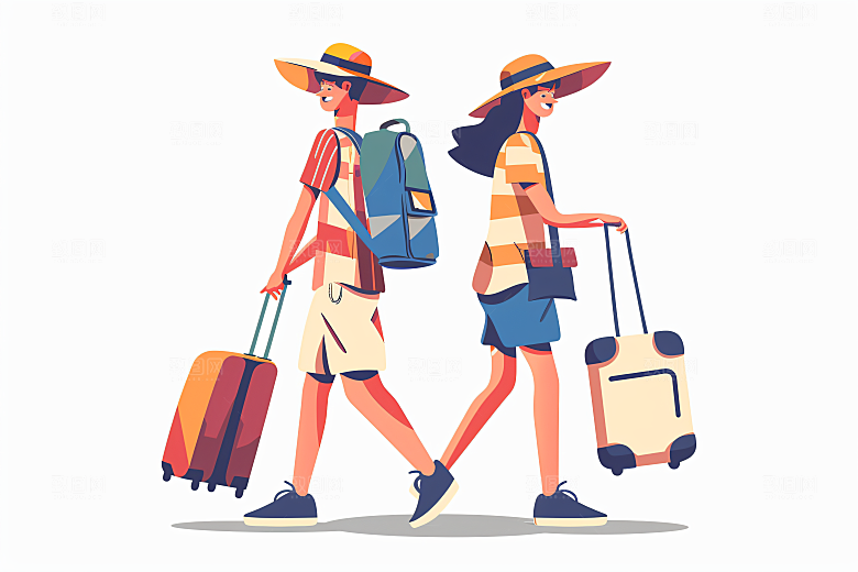 扁平风旅游氛围感徒步插画