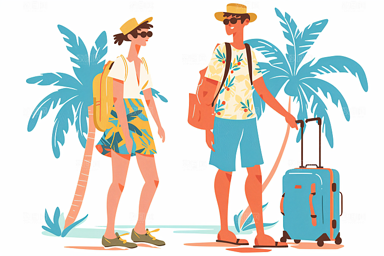 扁平风旅游简约清新插画